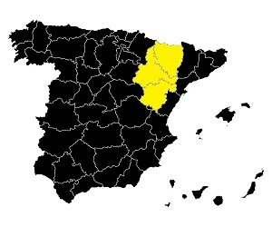 Mapa przedstawiająca położenie Aragonii w obrębie terytorium Hiszpanii